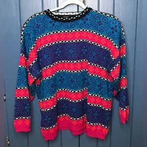 Vintage Stefano Blue Pink Geometric Sweater Large Y2K Streetwear Punk Grunge